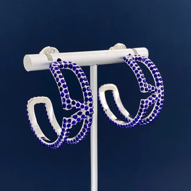 Pavé-Set Blue Crystal Geometric Hoop Earrings 6