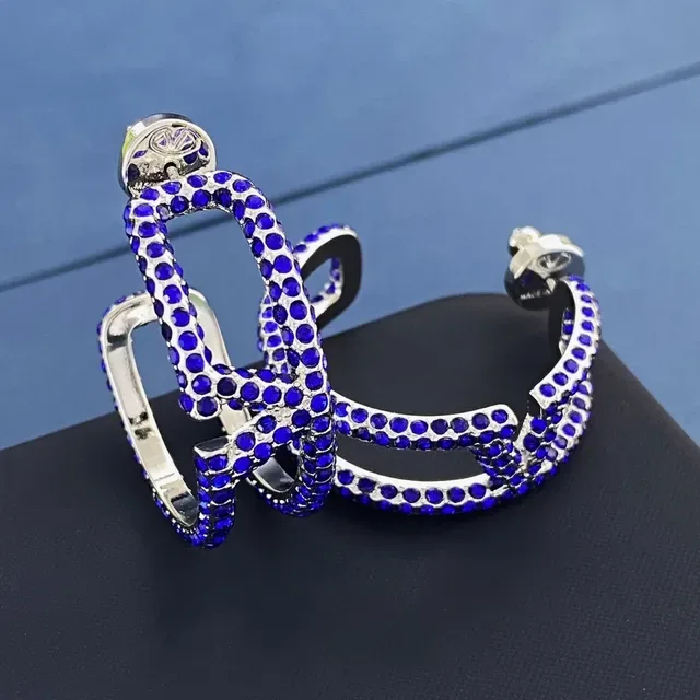 Pavé-Set Blue Crystal Geometric Hoop Earrings 7