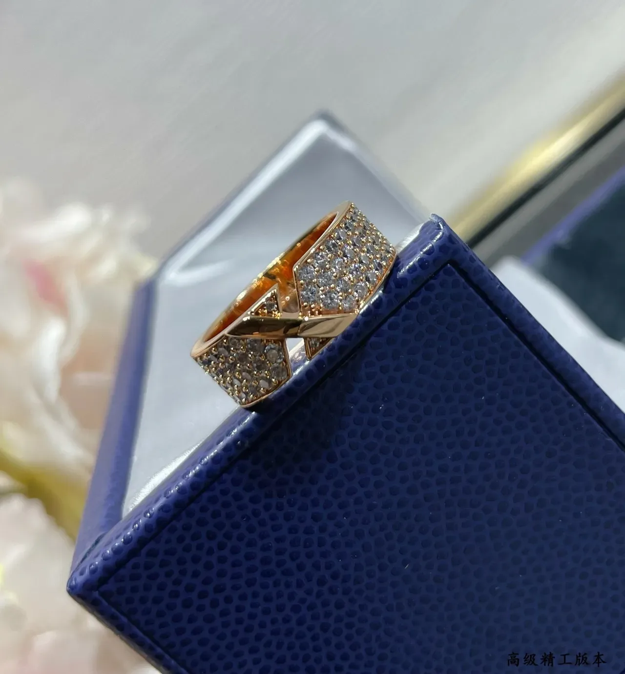 Pavé-Set Crossover Wide Band Ring 6