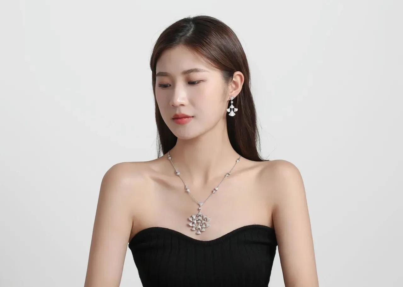 Pavé-Set Fan-Shaped Multi-Tiered Dangling Earrings 2