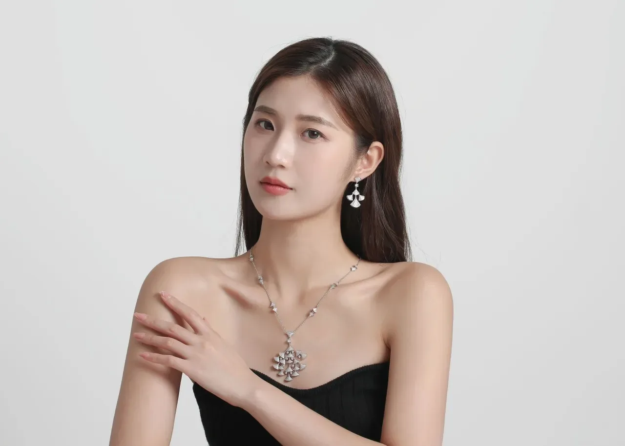 Pavé-Set Fan-Shaped Multi-Tiered Dangling Earrings 3