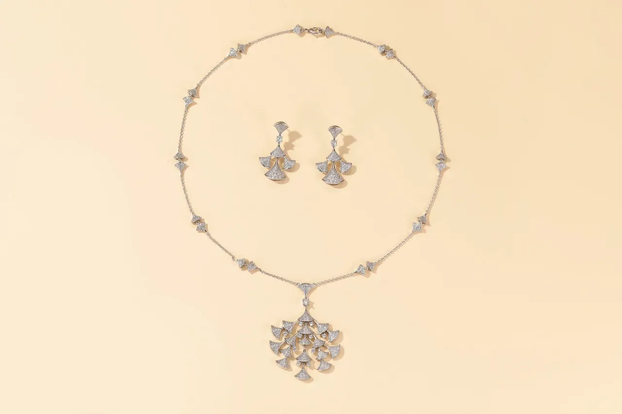 Pavé-Set Fan-Shaped Multi-Tiered Dangling Earrings 4