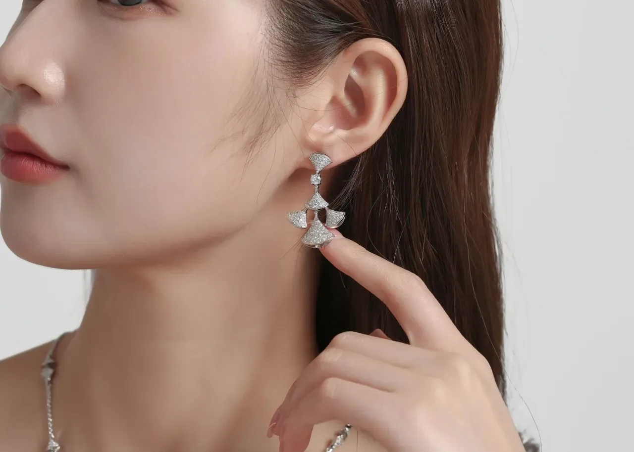 Pavé-Set Fan-Shaped Multi-Tiered Dangling Earrings 5
