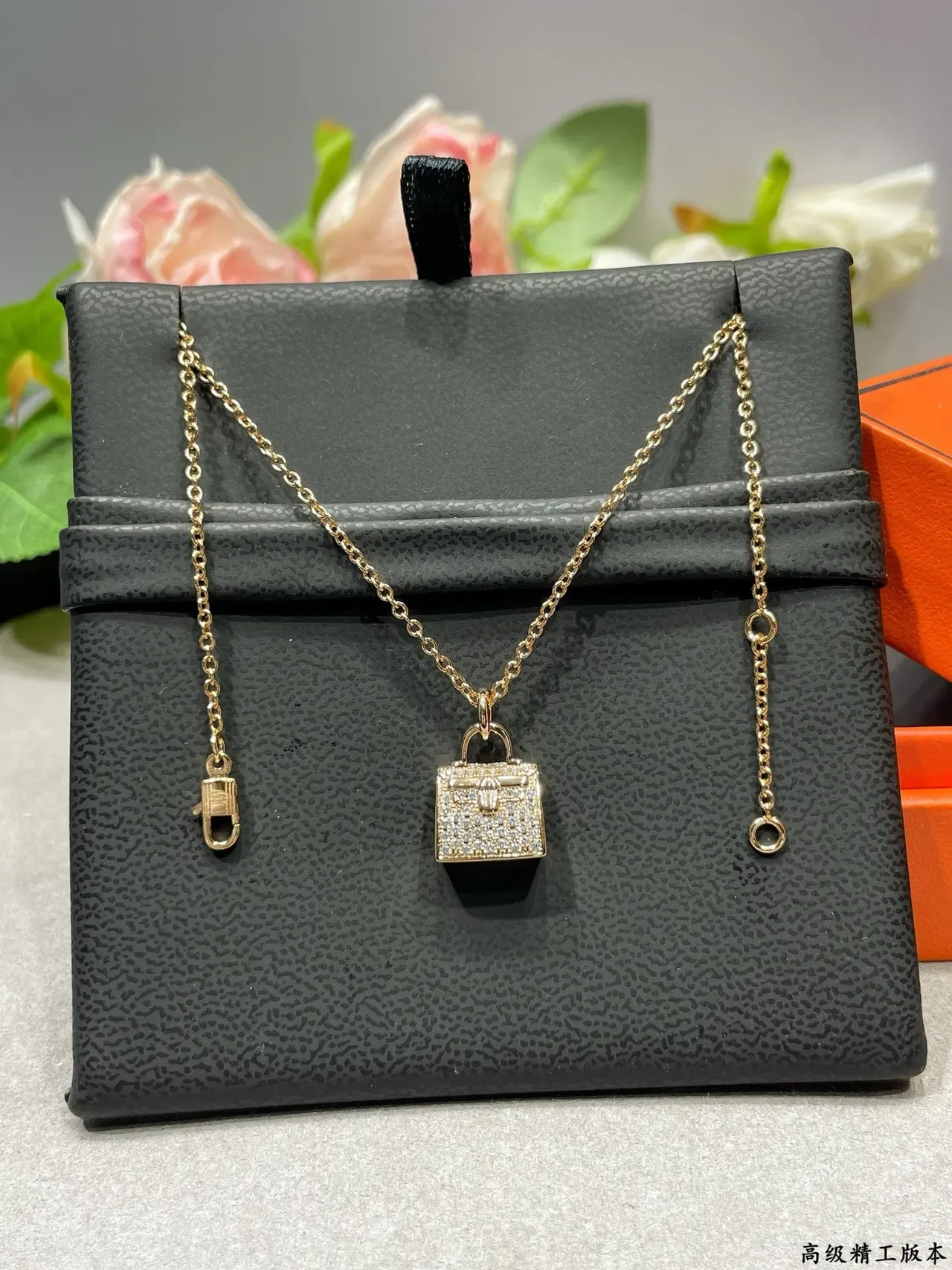 Pavé-Set Handbag-Shaped Pendant Gold-Tone Necklace 7