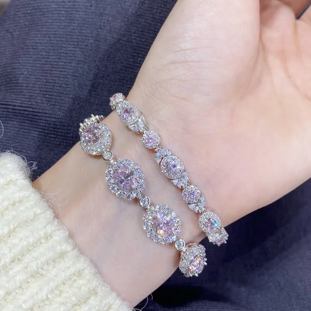 Pavé-Set Iridescent Pink-Purple Oval Link Bracelets 2