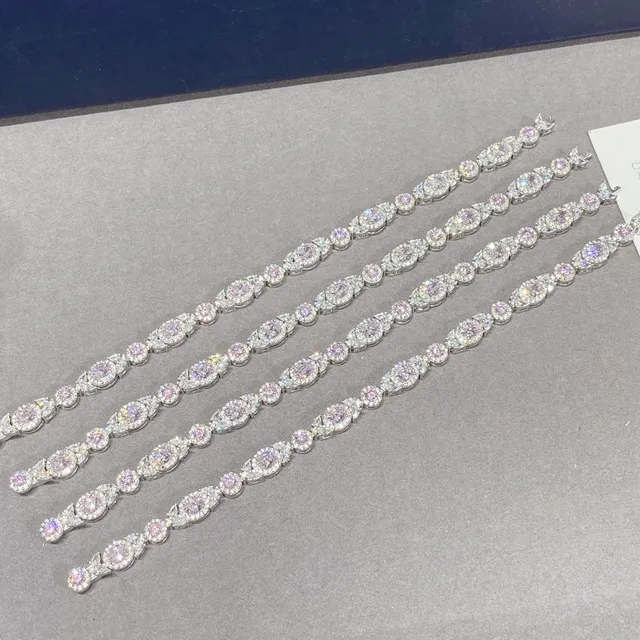 Pavé-Set Iridescent Pink-Purple Oval Link Bracelets 3