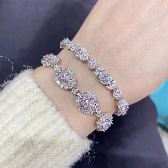Pavé-Set Iridescent Pink-Purple Oval Link Bracelets 4