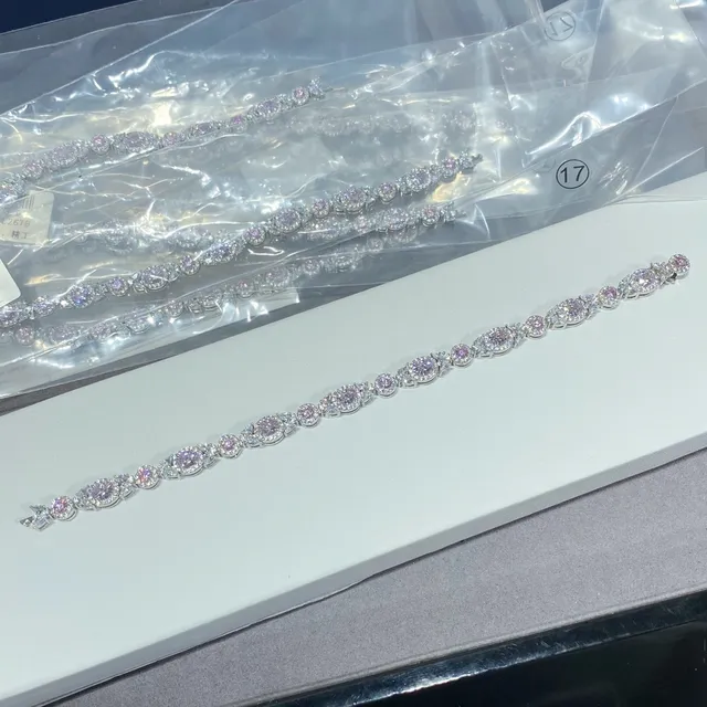 Pavé-Set Iridescent Pink-Purple Oval Link Bracelets 5
