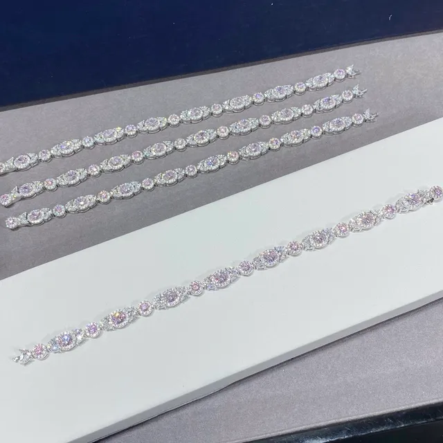Pavé-Set Iridescent Pink-Purple Oval Link Bracelets 6