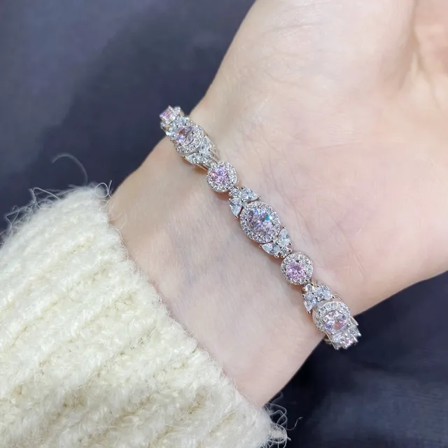 Pavé-Set Iridescent Pink-Purple Oval Link Bracelets 7
