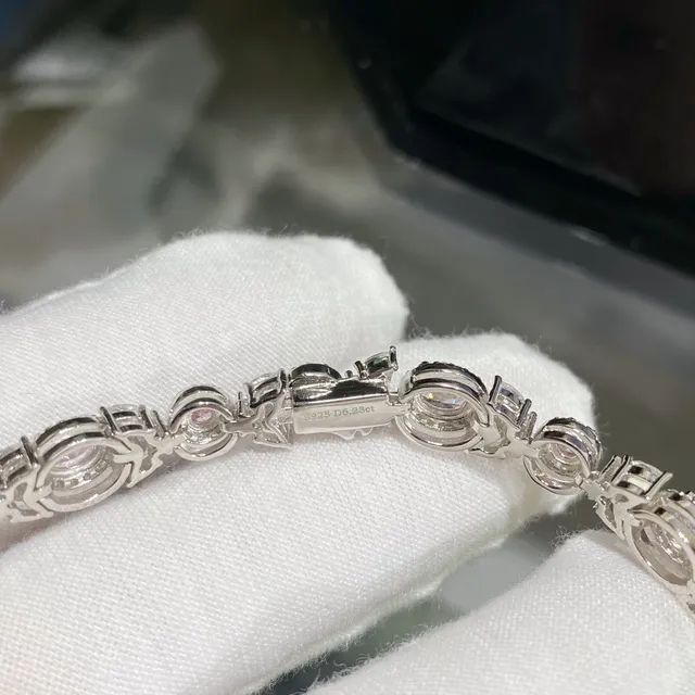 Pavé-Set Iridescent Pink-Purple Oval Link Bracelets 8