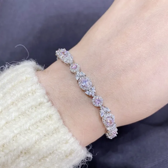 Pavé-Set Iridescent Pink-Purple Oval Link Bracelets 9