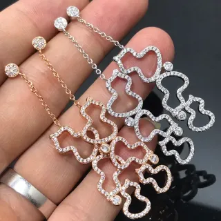 Pave-Set Openwork Heart Motif Dangling Earrings