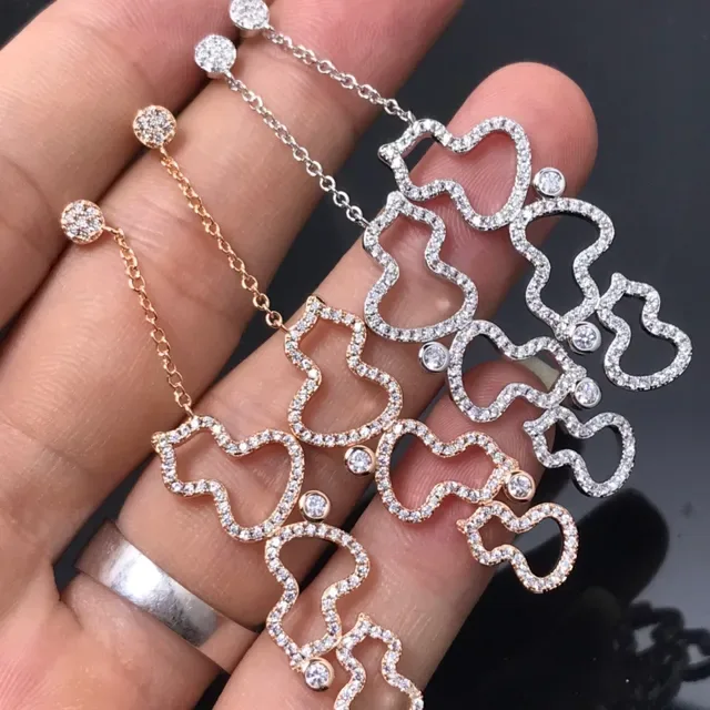Pave-Set Openwork Heart Motif Dangling Earrings 2