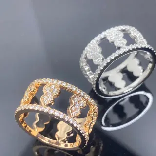 Pave-Set Openwork Quatrefoil Motif Gold and Silver Tone Crystal Rings