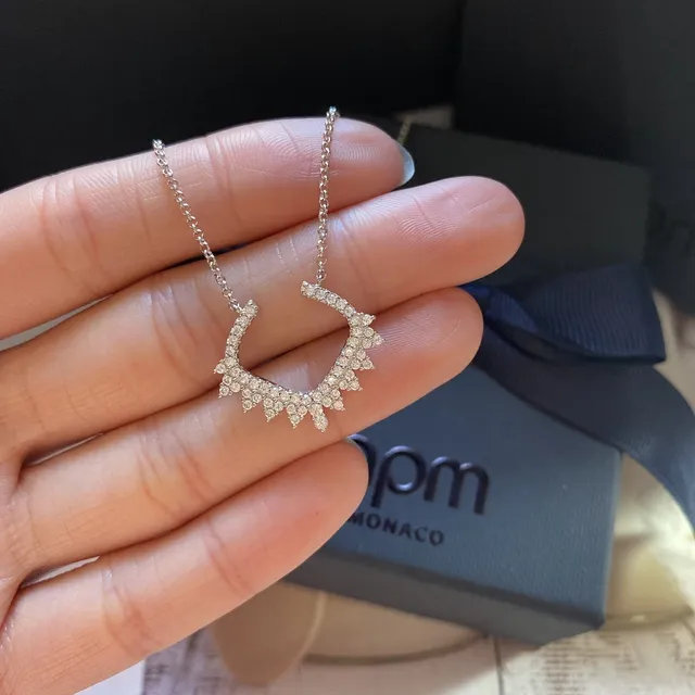 Pavé-Set Spiked Fringe Open U-Shape Necklace 7