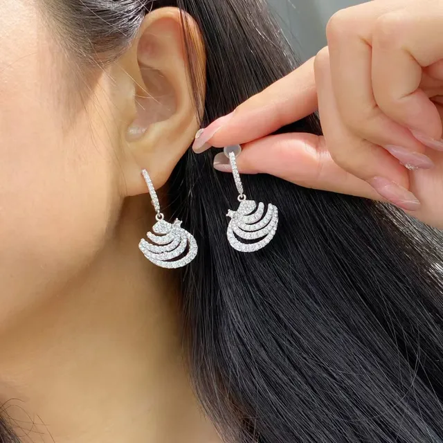 Pavé-Set Swirl Motif Dangling Earrings 2