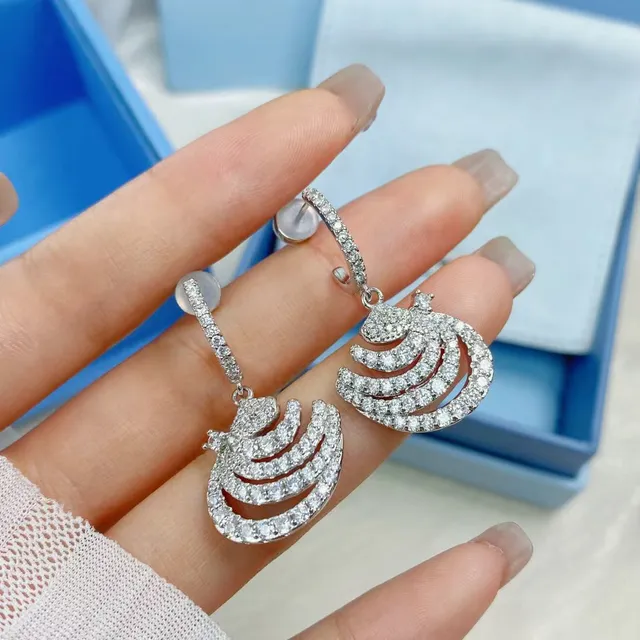 Pavé-Set Swirl Motif Dangling Earrings 6