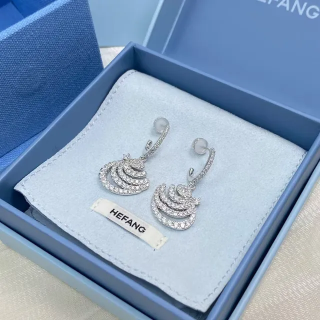 Pavé-Set Swirl Motif Dangling Earrings 7