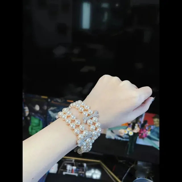 Pearl and Crystal Bone Charm Multi-Strand Bracelet 2