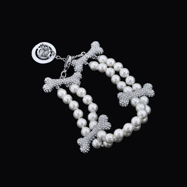 Pearl and Crystal Bone Charm Multi-Strand Bracelet 4