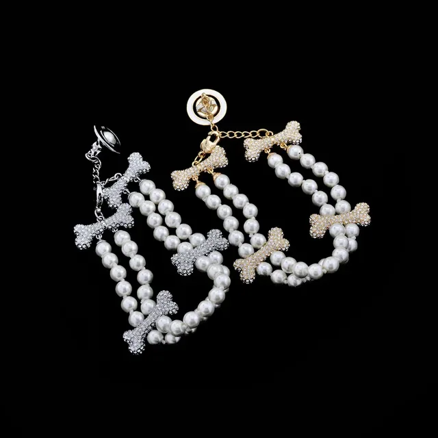 Pearl and Crystal Bone Charm Multi-Strand Bracelet 5