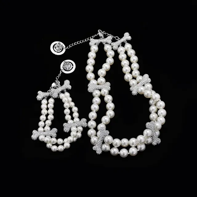 Pearl and Crystal Bone Charm Multi-Strand Bracelet 6
