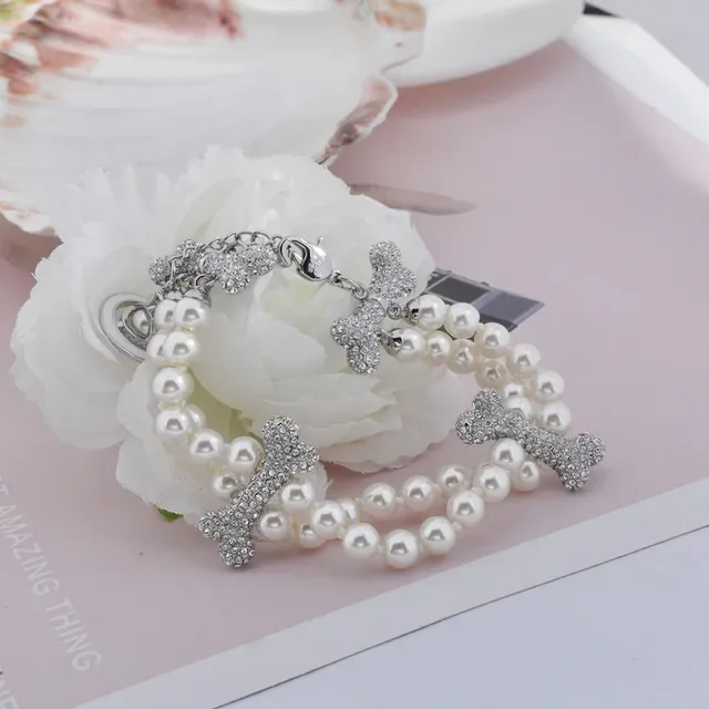 Pearl and Crystal Bone Charm Multi-Strand Bracelet 7