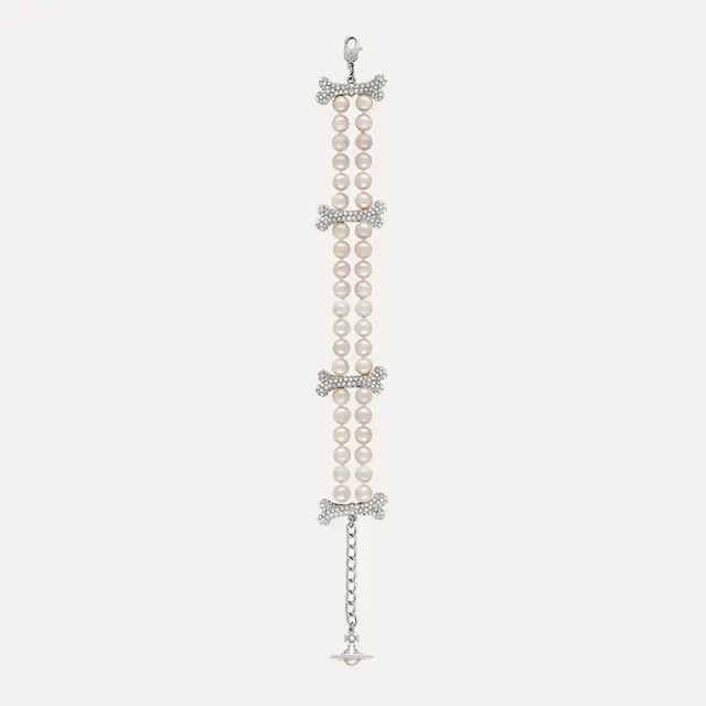 Pearl and Crystal Bone Charm Multi-Strand Bracelet 8