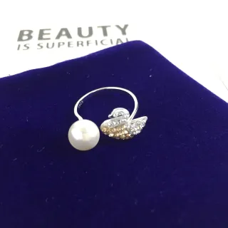 Pearl and Crystal Swan Open Ring