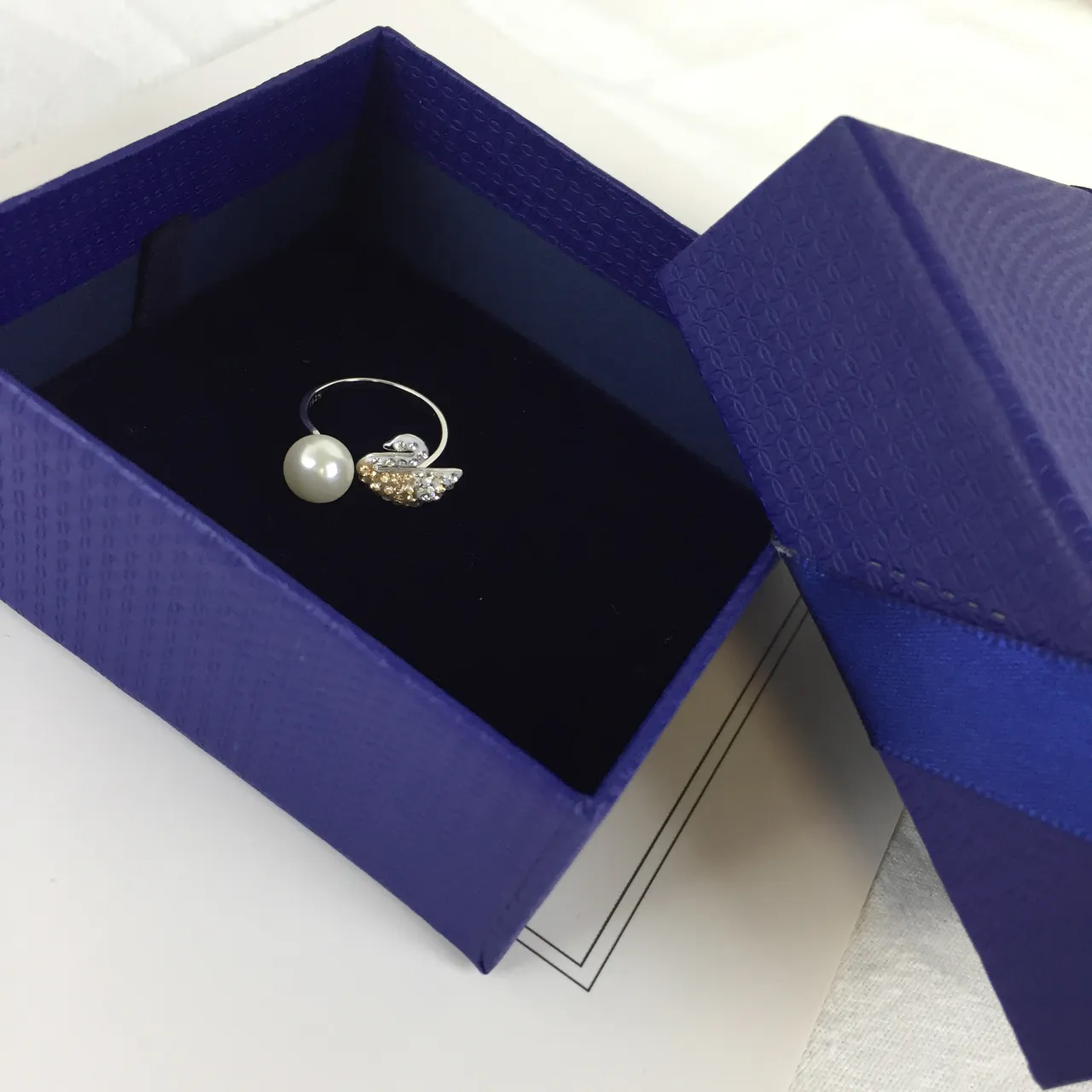 Pearl and Crystal Swan Open Ring 3