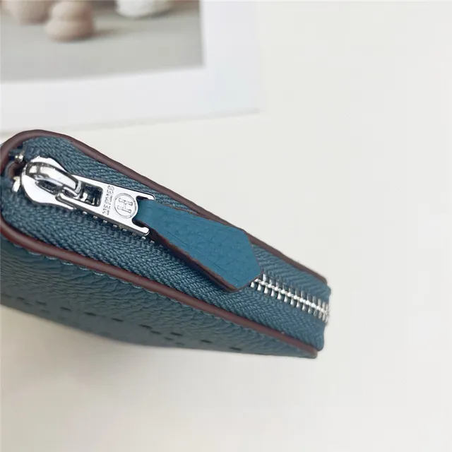 Pebbled Leather Perforated Logo Zip-Around Wallet 12