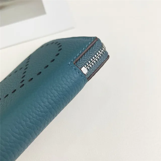 Pebbled Leather Perforated Logo Zip-Around Wallet 13