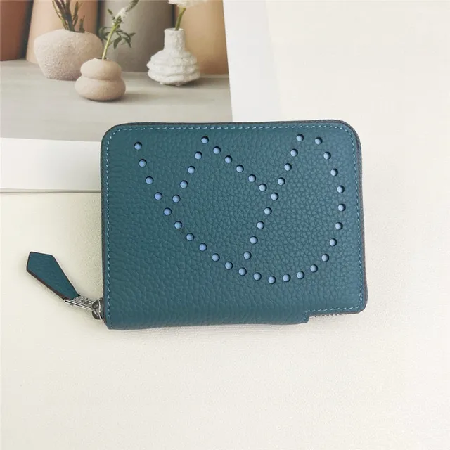 Pebbled Leather Perforated Logo Zip-Around Wallet 15