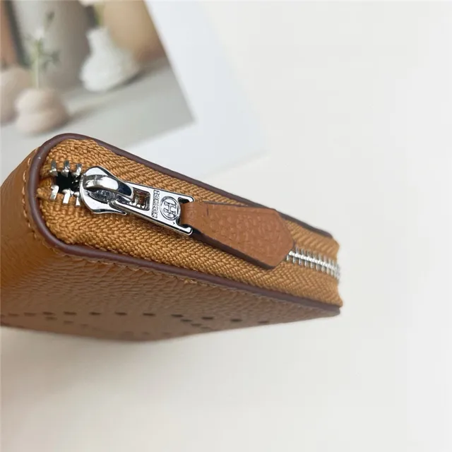 Pebbled Leather Perforated Logo Zip-Around Wallet 19