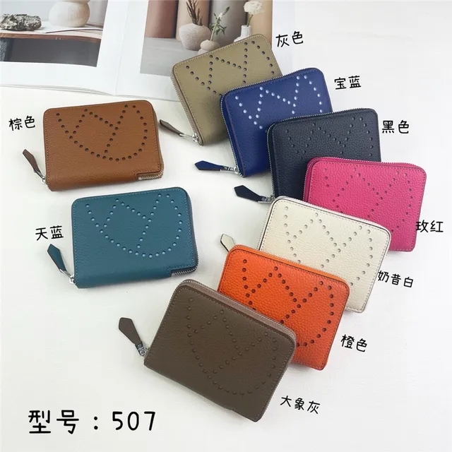Pebbled Leather Perforated Logo Zip-Around Wallet 22