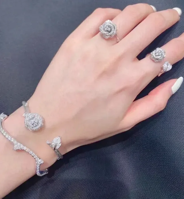 Piaget Rose Collection Pavé Rose Open Cuff Bracelets 8