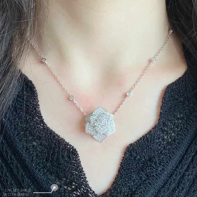 Piaget Rose Pavé Crystal Floral Necklace 8
