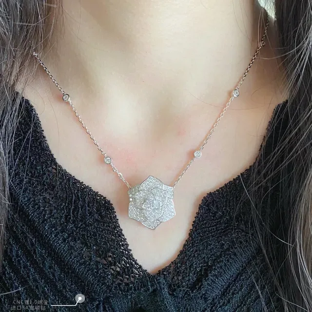 Piaget Rose Pavé Crystal Floral Necklace 9