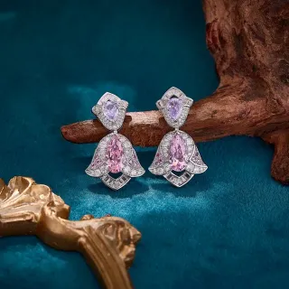 Pink and Purple Gemstone Pavé Drop Earrings