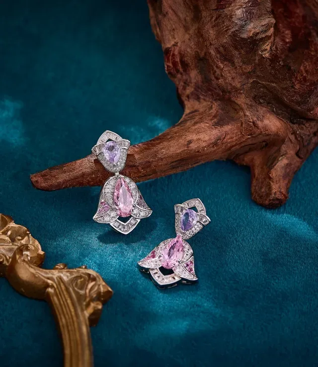 Pink and Purple Gemstone Pavé Drop Earrings 5