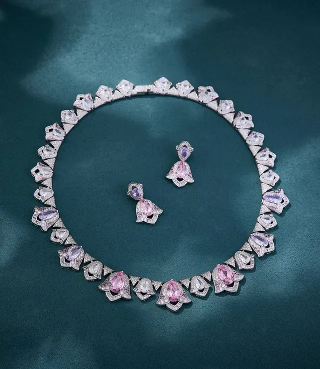 Pink and Purple Gemstone Pavé Drop Earrings 6