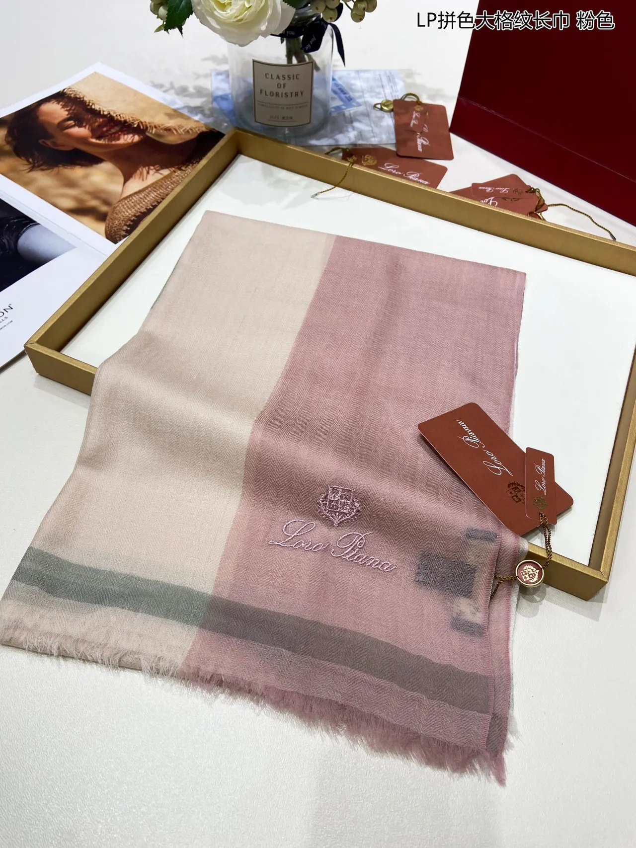 Pink Beige Oversized Large-Plaid Scarve 5