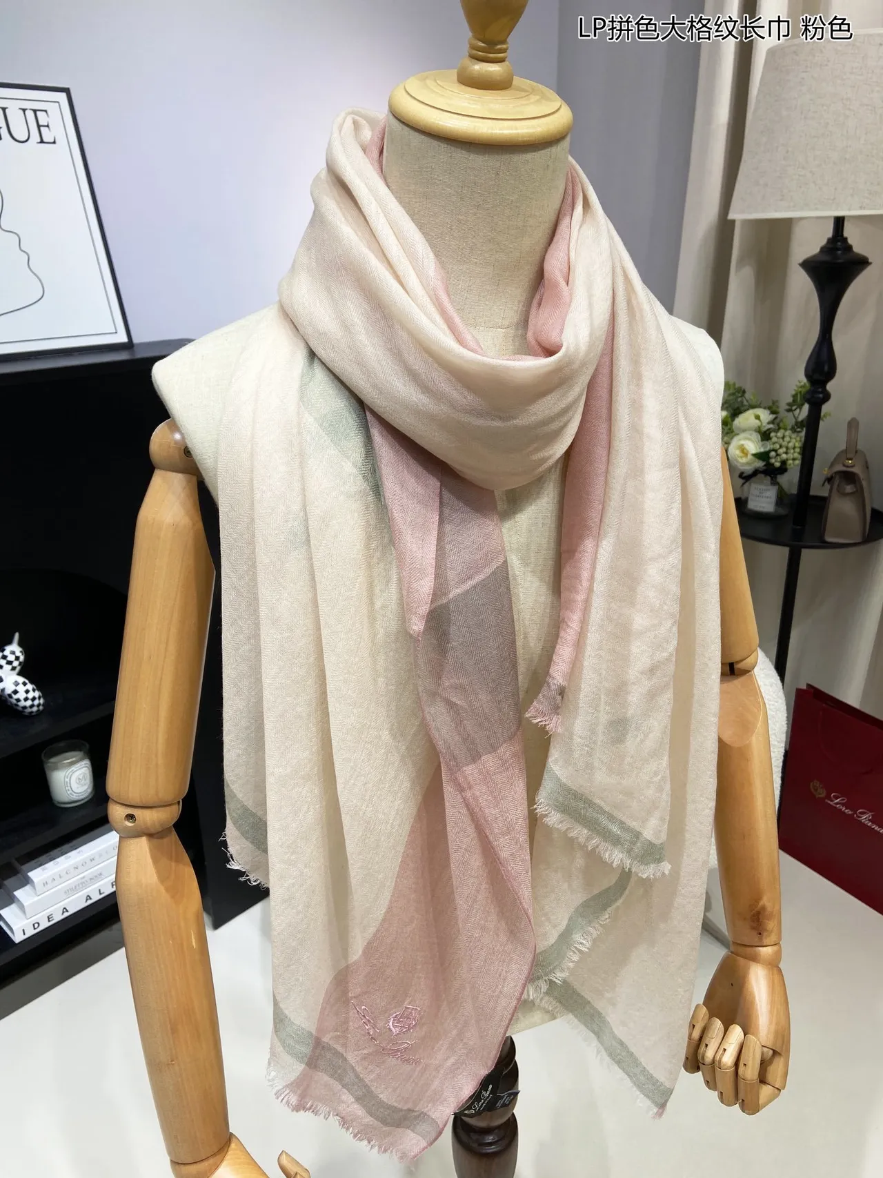 Pink Beige Oversized Large-Plaid Scarve 7