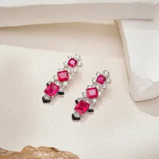 Pink Black Linear Cascade Square-Cut Gemstones Earrings