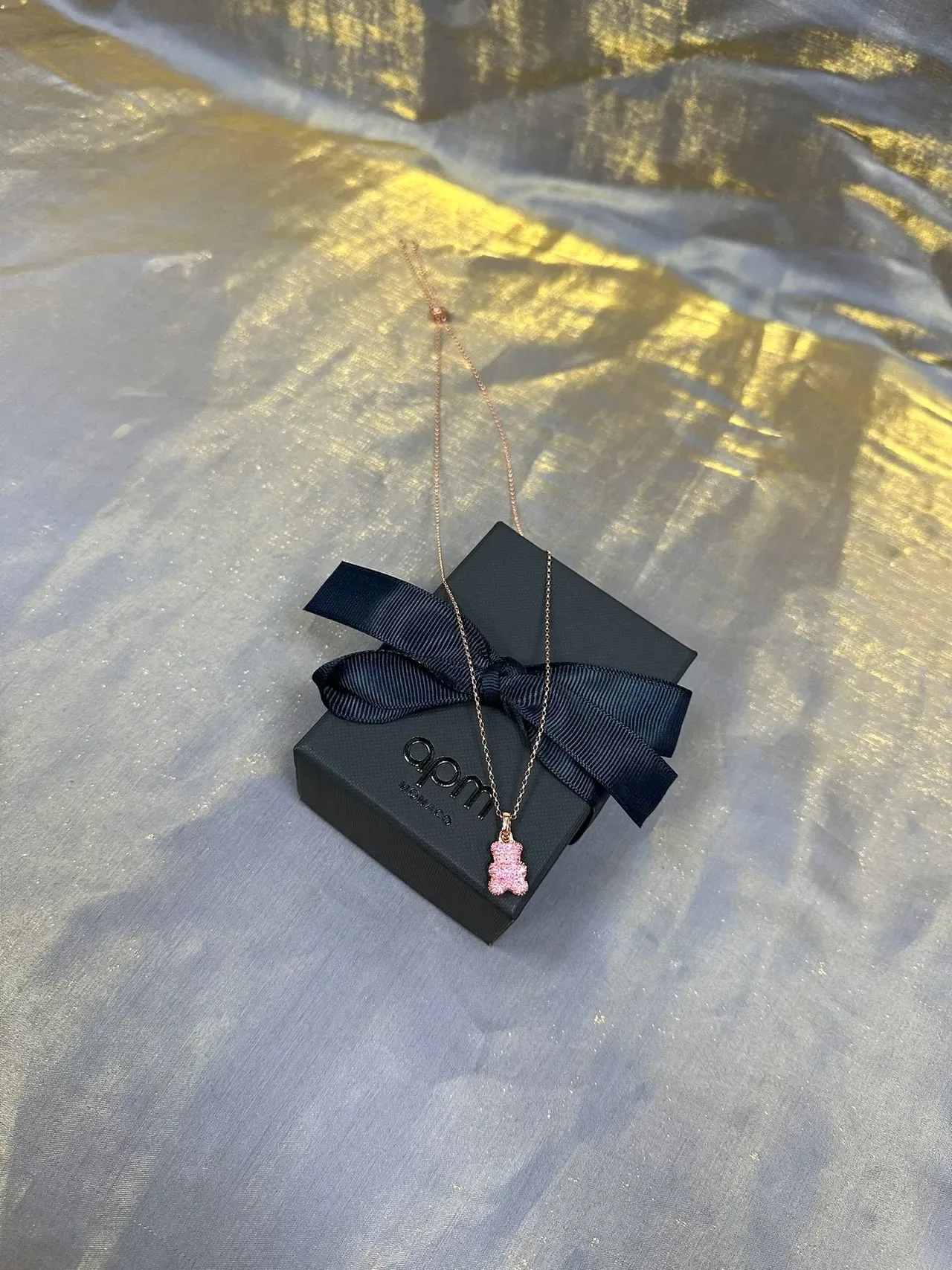 Colar com pingente de ursinho de goma rosa de cristal 6