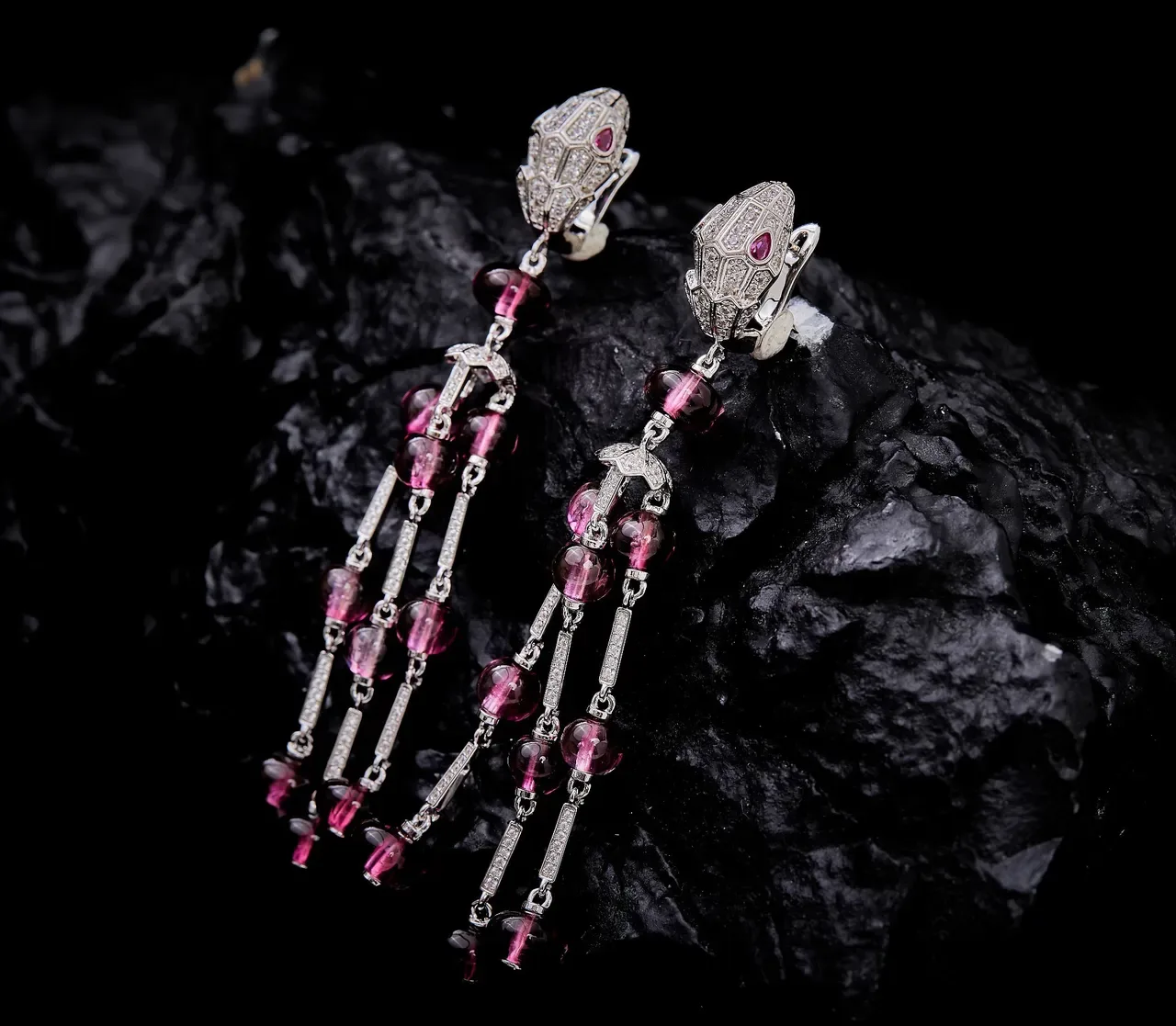 Pink Gemstone Multi-Strand Chandelier Earrings 4