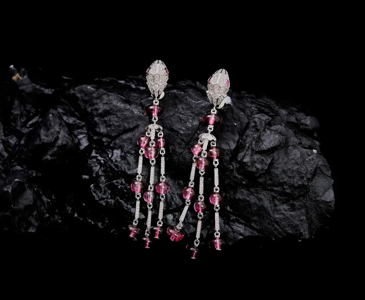 Pink Gemstone Multi-Strand Chandelier Earrings 6