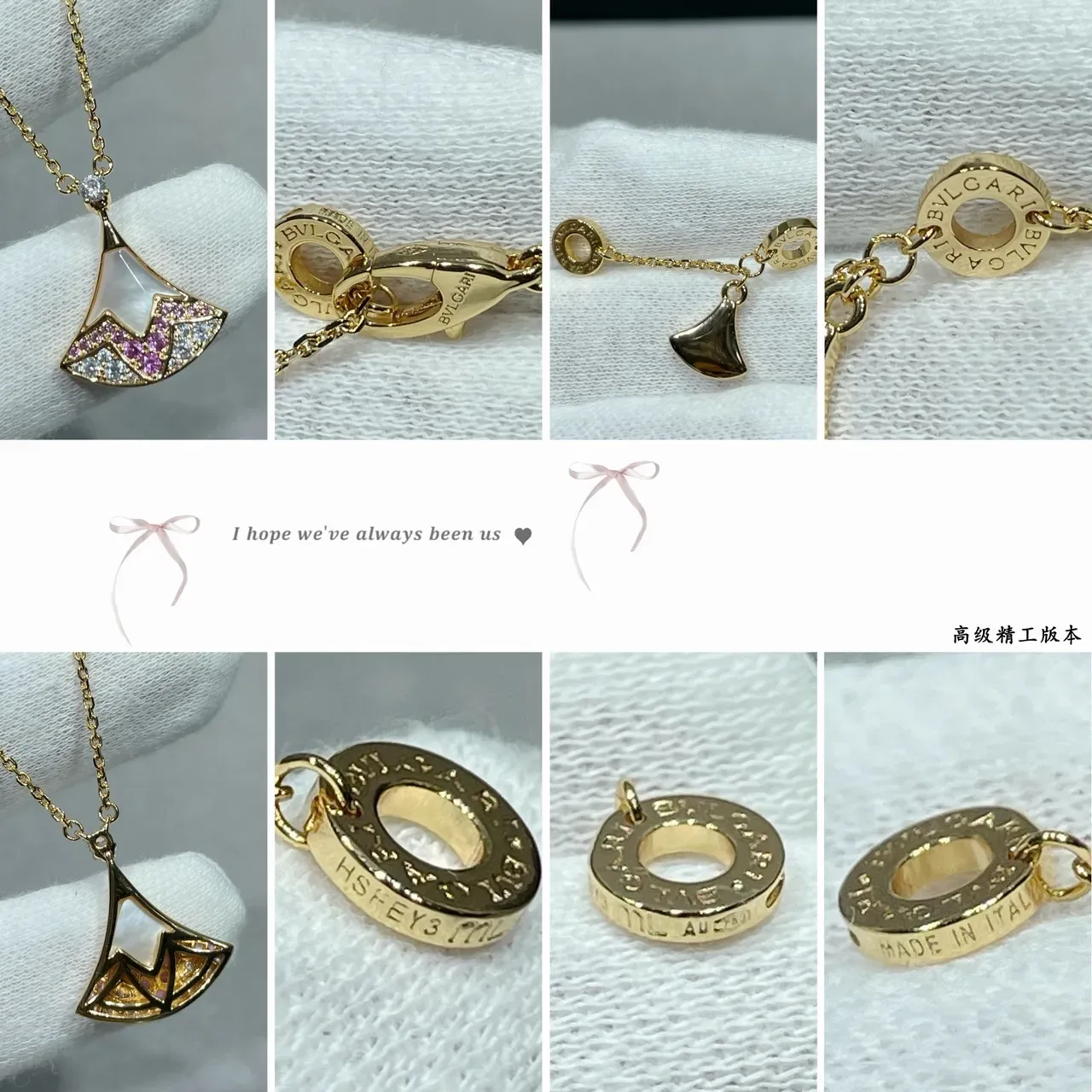 Pink Gold Fan-Shaped Pendant Rose Setting Necklace 2