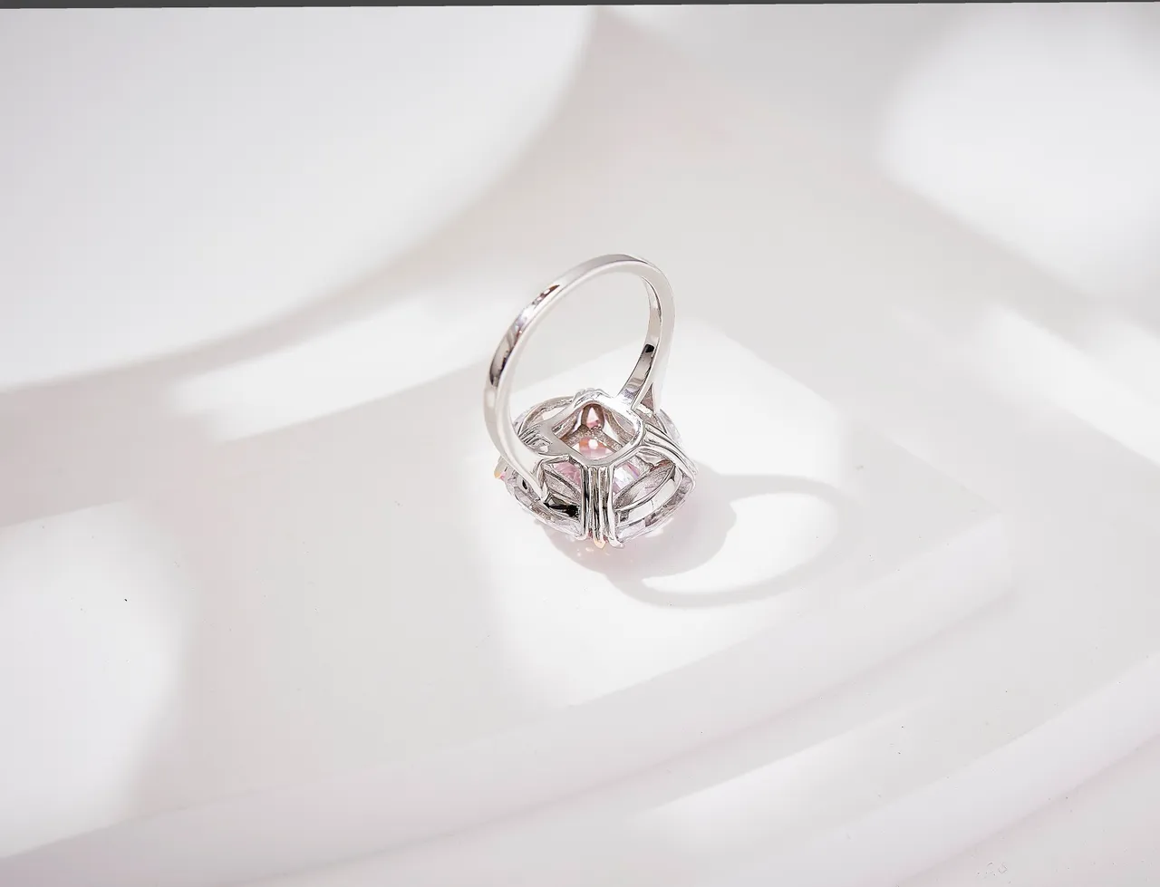 Pink White Cushion-Cut Central Stone Marquise Side Stones Ring 2
